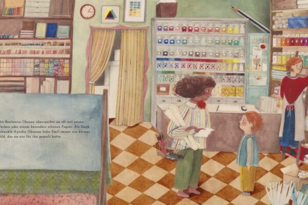 Bild aus „Ayeshas Pinsel“ von Cornelia Funke. Im Kunstladen.