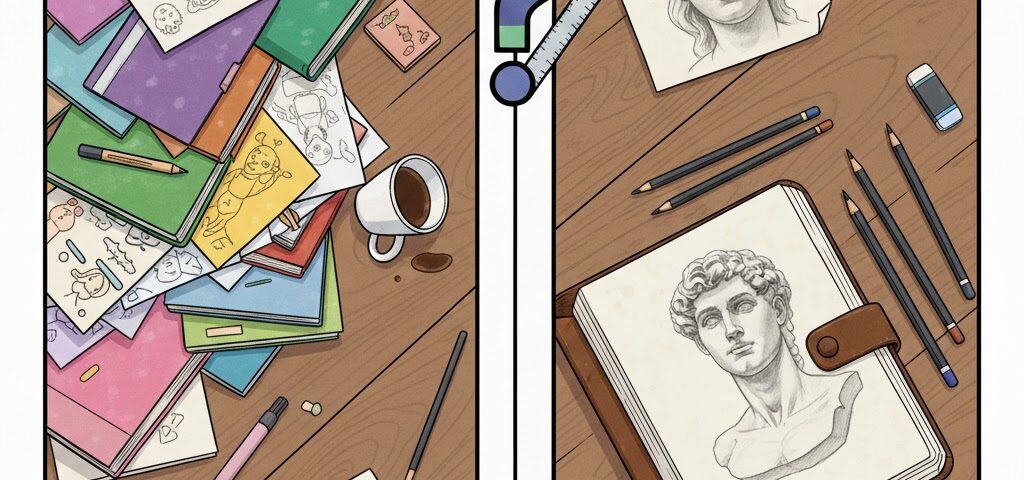 Skizzenbücher als Zeichnung dargestellt