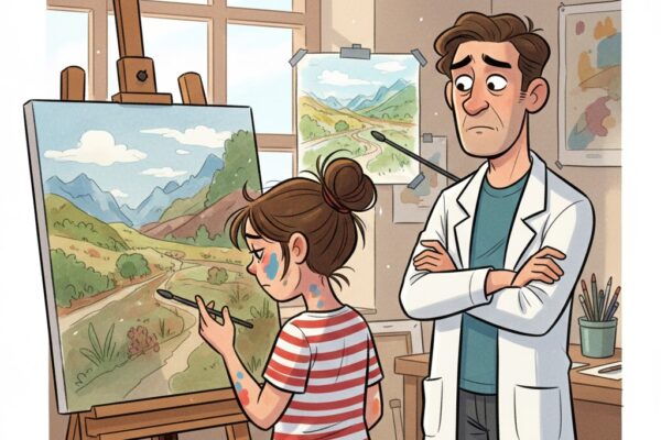 mädchen malt Landschaft