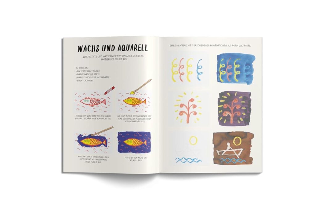 Schritt für Schritt Anleitung zum Schaffen bunter Werke aus Wachsmalstift und Aquarell